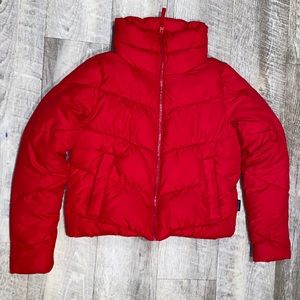 Abercrombie & Fitch Red Cropped Puffer Jacket